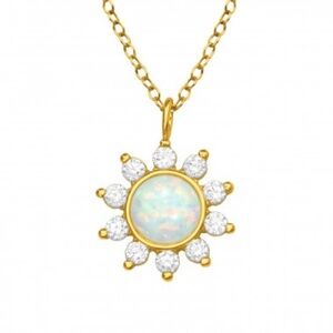 14k Gold Vermeil and White Opal Sunburst Necklace